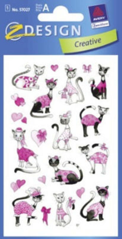 STICKERS KATTE 1 ARK, PAPIR I FARVERNE LYSERØD/SORT