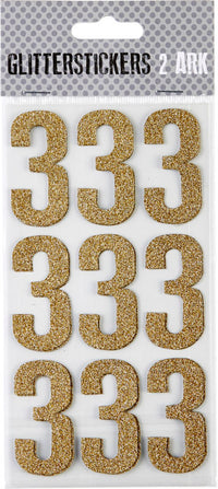 STICKERS GLITTER GULD TAL 3 M. 2 ARK