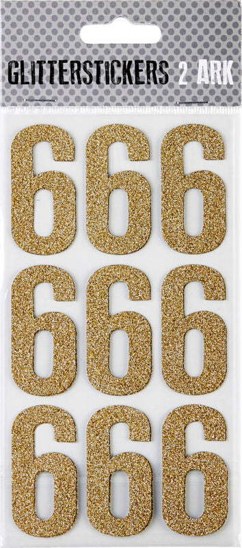 STICKERS GLITTER GULD TAL 6 M. 2 ARK