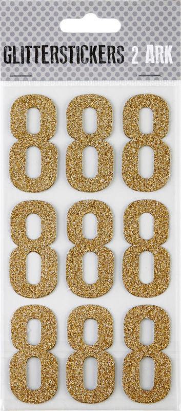 STICKERS GLITTER GULD TAL 8 M. 2 ARK