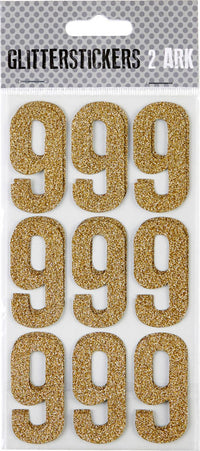STICKERS GLITTER GULD TAL 9 M. 2 ARK