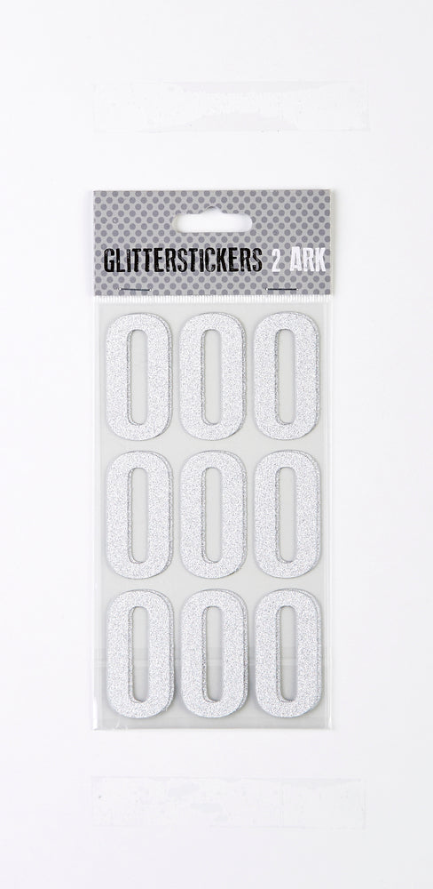 STICKERS GLITTER SØLV TAL 0 M. 2 ARK