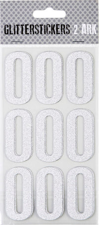 STICKERS GLITTER SØLV TAL 0 M. 2 ARK