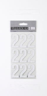 STICKERS GLITTER SØLV TAL 2 M. 2 ARK
