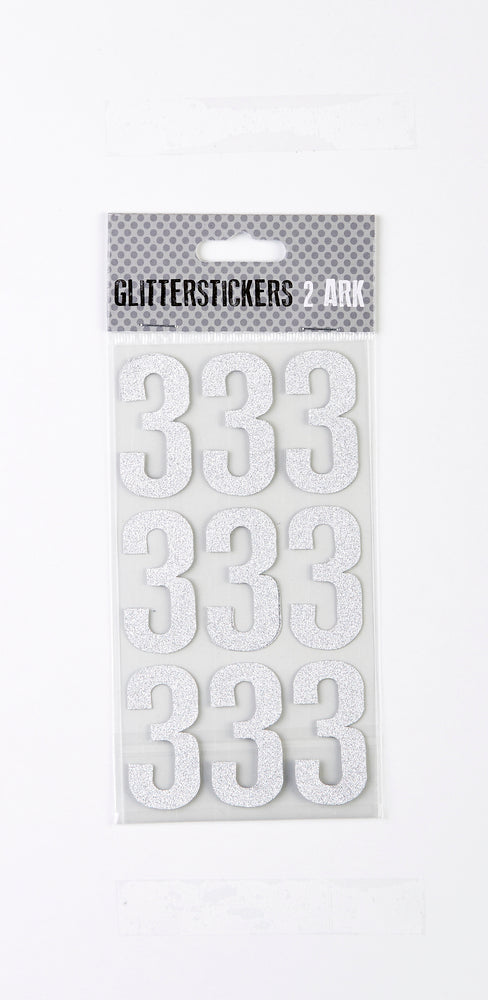 STICKERS GLITTER SØLV TAL 3 M. 2 ARK