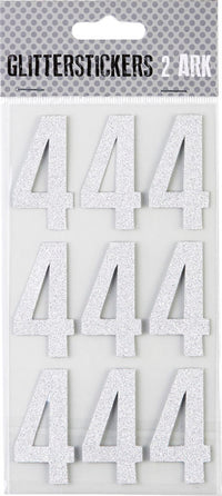 STICKERS GLITTER SØLV TAL 4 M. 2 ARK