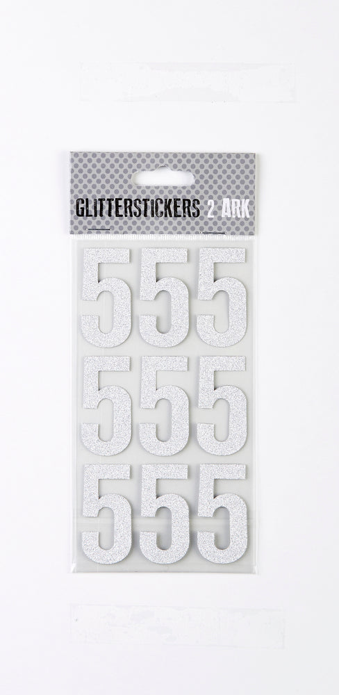 STICKERS GLITTER SØLV TAL 5 M. 2 ARK