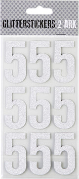 STICKERS GLITTER SØLV TAL 5 M. 2 ARK