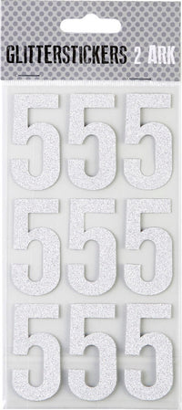 STICKERS GLITTER SØLV TAL 5 M. 2 ARK