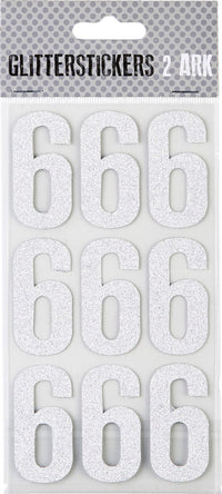 STICKERS GLITTER SØLV TAL 6 M. 2 ARK