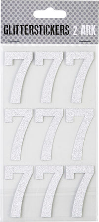 STICKERS GLITTER SØLV TAL 7 M. 2 ARK