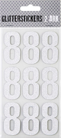 STICKERS GLITTER SØLV TAL 8 M. 2 ARK