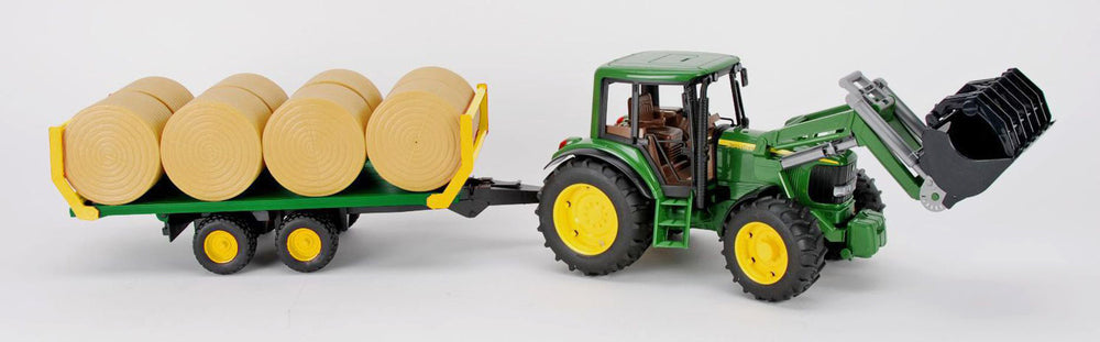 BRUDER JOHN DEERE TRAKTOR MED FRONTLÆSSER OG ANHÆNGER