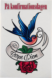 Kort konf pige tattoo fugl og rose