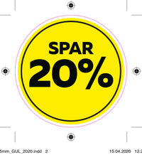 Bogetiket SPAR 20% gul ø55mm /100 stk