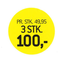 ETIKET 3 STK. 100,- GUL Ø40MM /250 STK