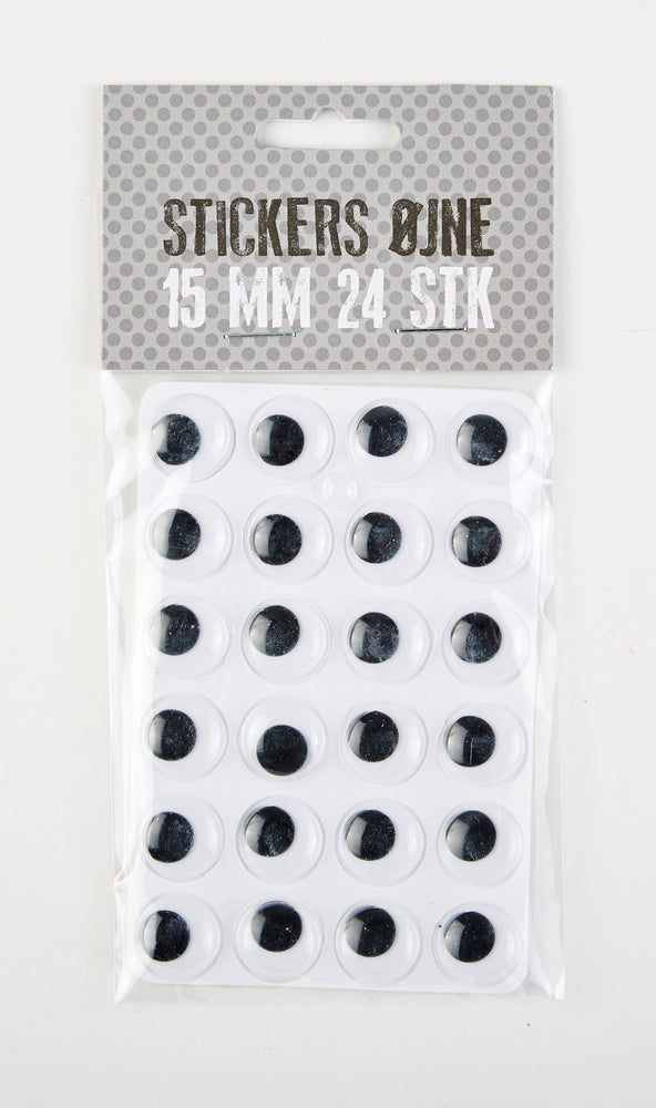 STICKERS MED ØJNE DIA. 15MM 24 STK