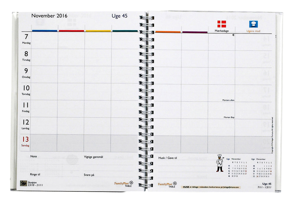 FAMILIEKALENDER FAMILYPLAN TABLE 2016