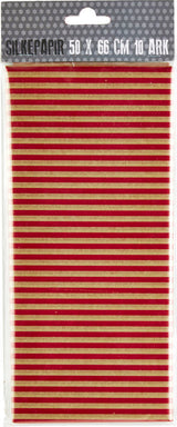 SILKEPAPIR GULD/RØD STRIB 50X50CM 10 ARK/PAKKE