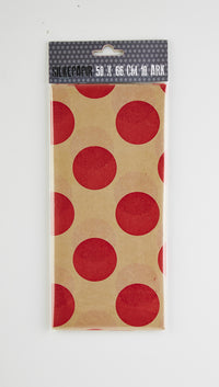 SILKEPAPIR KRAFT/RØD PRIK 50X50CM