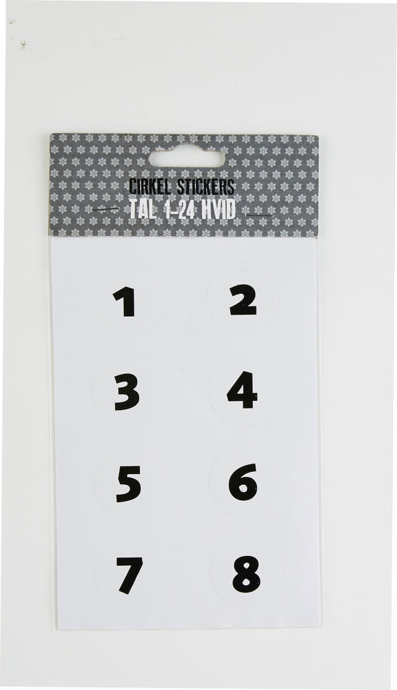 STICKERS MED TAL 1-24 CIRKEL HVID