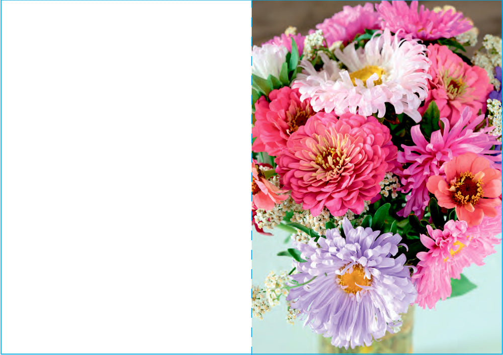 Kort 4/4 m/konvolutter farverige blomster