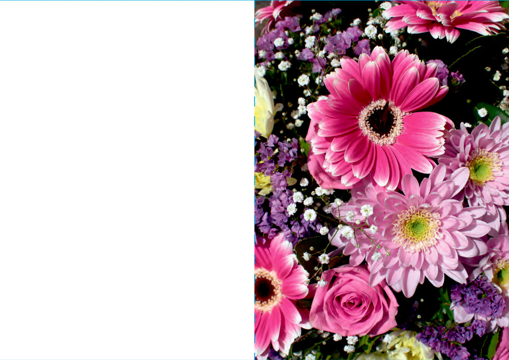 Kort 4/4 m/konvolutter farverige blomster