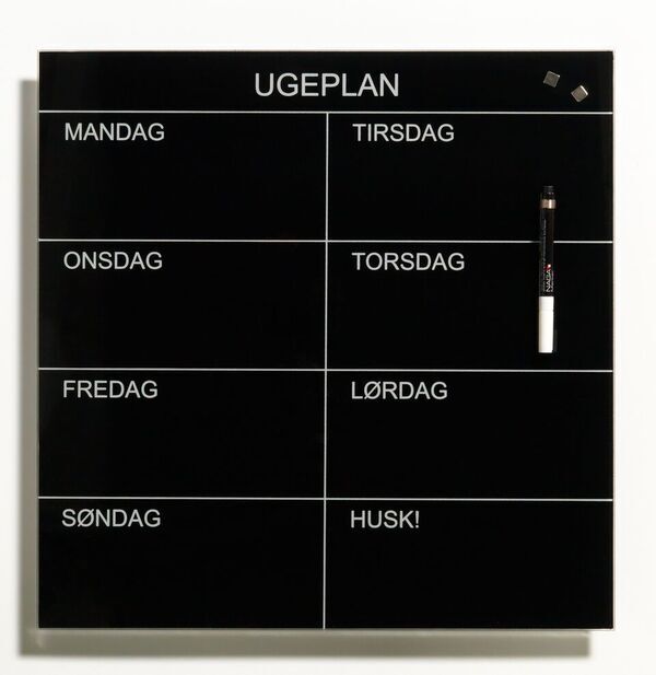 TAVLE UGEPLAN GLAS SORT 45X45 CM