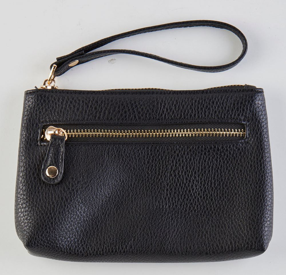 CLUTCH SORT LÆDERLOOK M. UDVENDIG LYNLÅS
