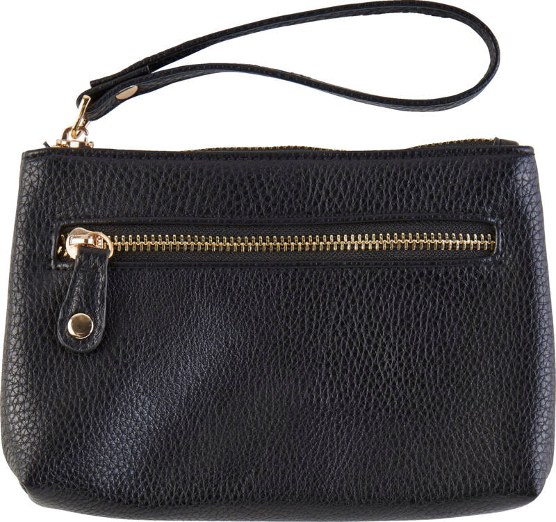 CLUTCH SORT LÆDERLOOK M. UDVENDIG LYNLÅS