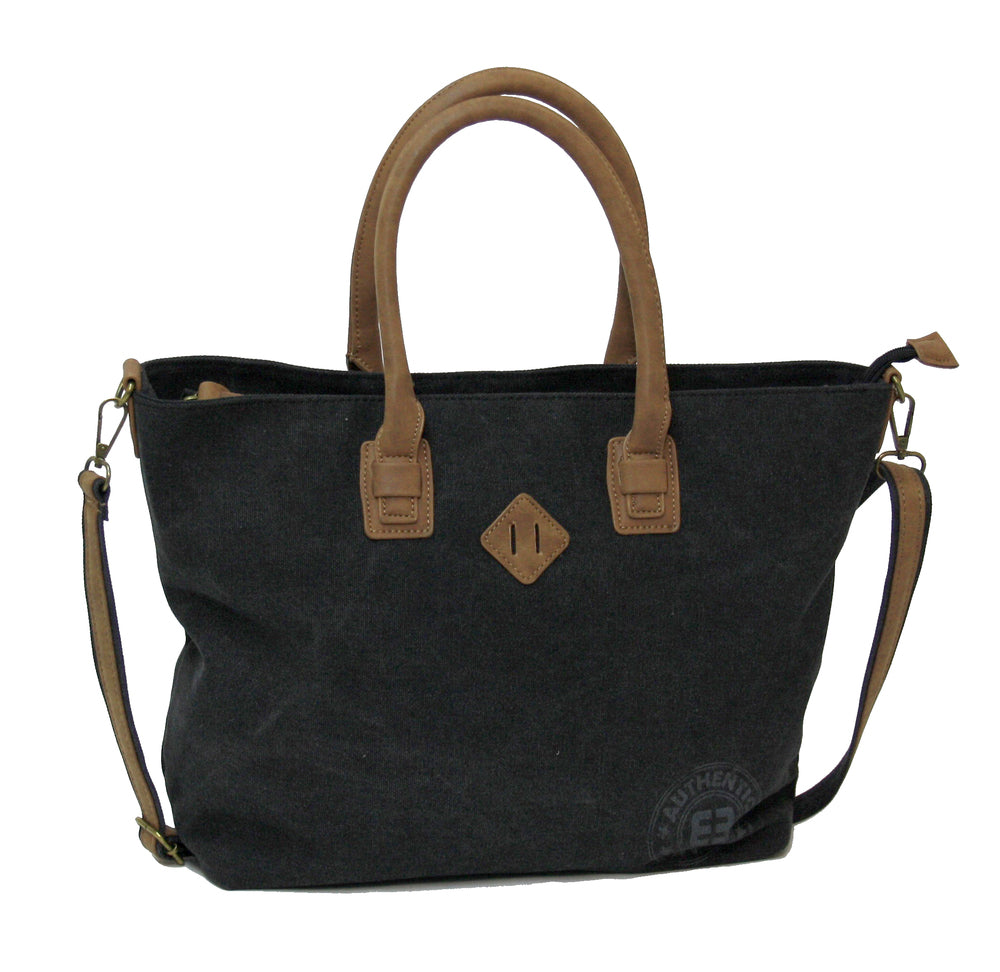 TASKE SHOPPER SORT CANVAS M/LÆDER