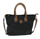 TASKE SHOPPER SORT CANVAS M/LÆDER