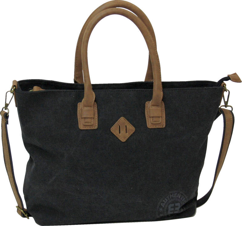 TASKE SHOPPER SORT CANVAS M/LÆDER