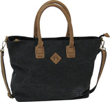 TASKE SHOPPER SORT CANVAS M/LÆDER
