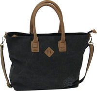 TASKE SHOPPER SORT CANVAS M/LÆDER