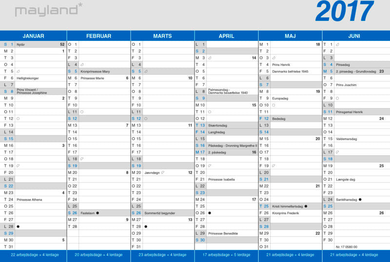 A5 KONTORKALENDER KLASSISK  2017 MAYLAND