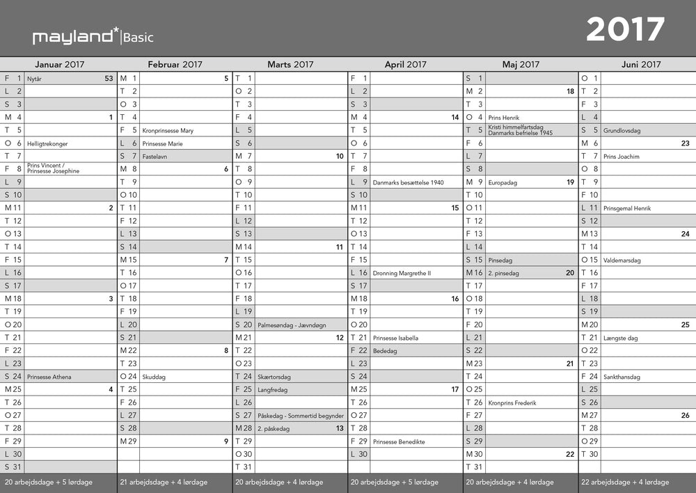 BASIC A3 KONTORKALENDER  2017 MAYLAND