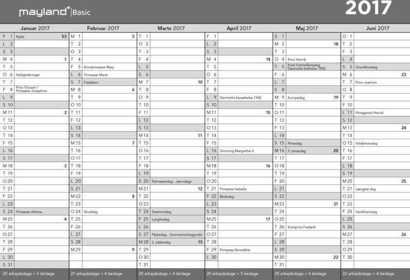 BASIC A3 KONTORKALENDER  2017 MAYLAND