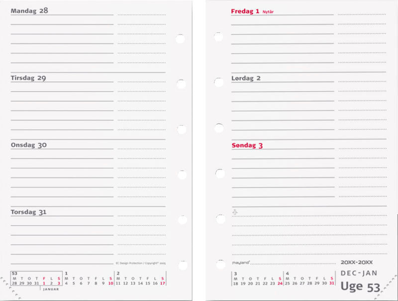 SYSTEM MINI UGEKALENDER TVÆRFORMAT REFILL 2017 MAYLAND
