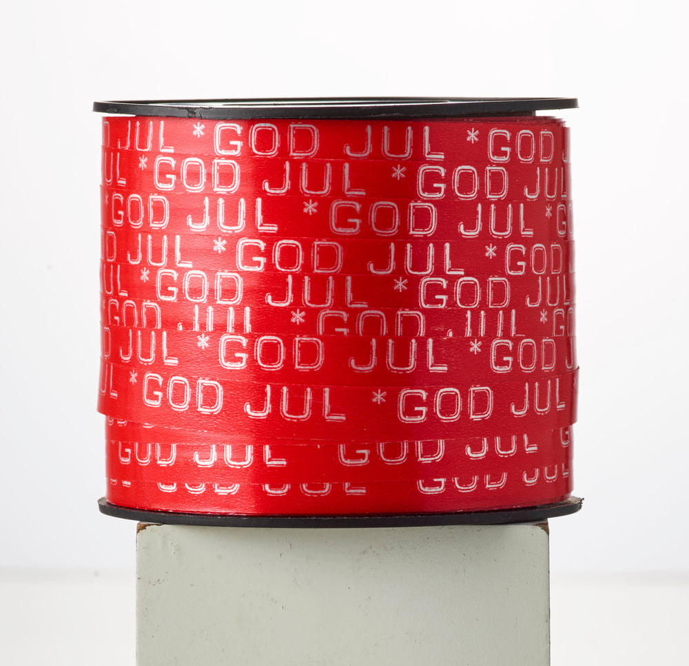 GAVEBÅND RØD M/GOD JUL 10 MM X 91 M