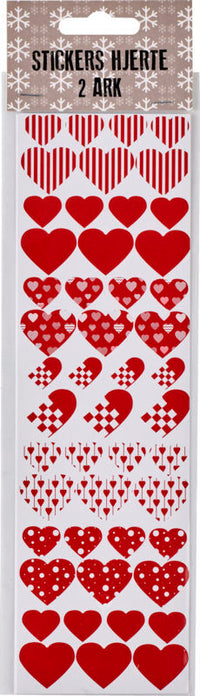 STICKERS  HJERTER RØD  2 ARK
