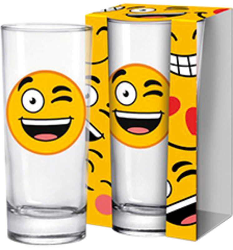 SMILEY EMOJI DRINK GLAS WINK