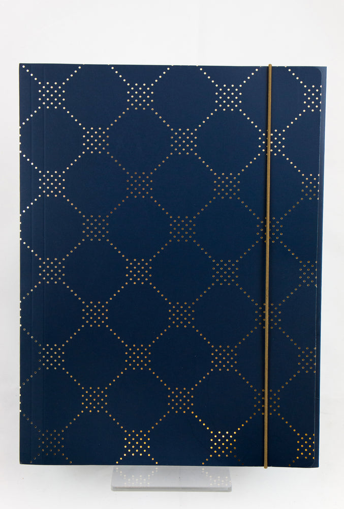 ELASTIKMAPPE MØRKEBLÅ FOIL PAISLEY DOT