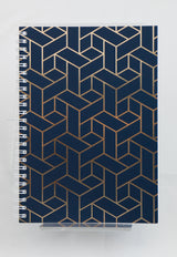 SPIRALHÆFTE A5 LINJERET MØRKEBLÅ FOIL MAZE DIAGONAL