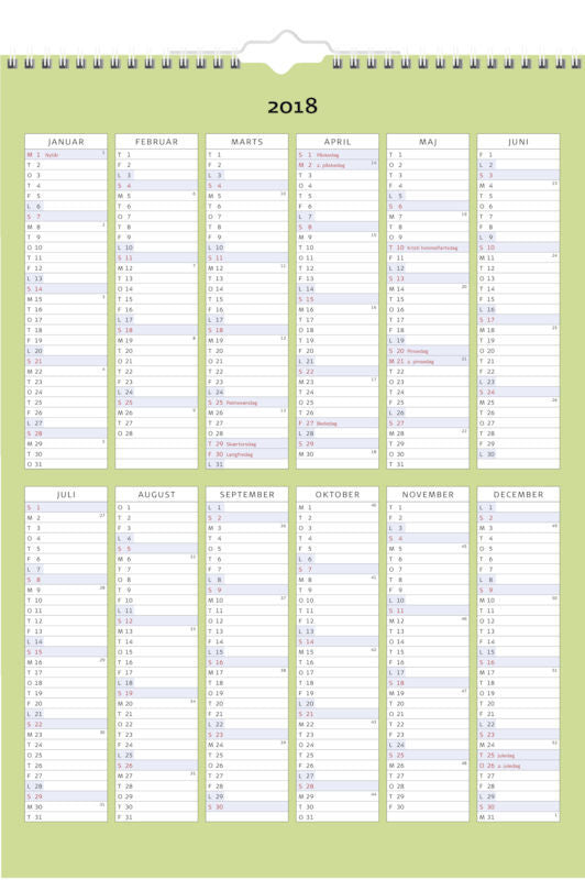 FAMILIE ÅRSKALENDER 7 KOLONNER, 2018 MAYLAND