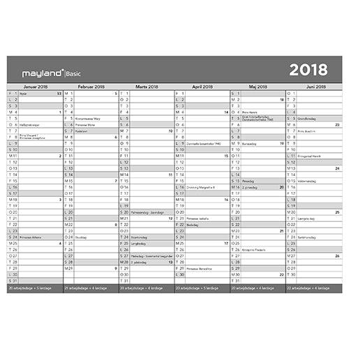 BASIC A3 KONTORKALENDER  2018 MAYLAND