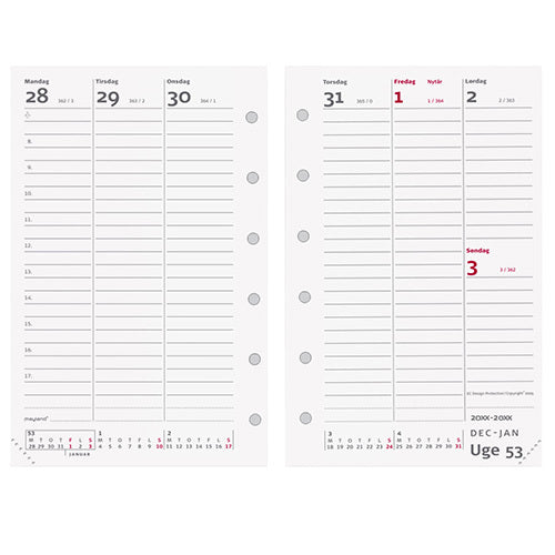 SYSTEM MINI UGEKALENDER HØJFORMAT REFILL 2018 MAYLAND