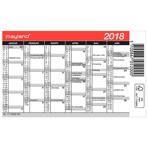 KALENDER MINI  2018 MAYLAND