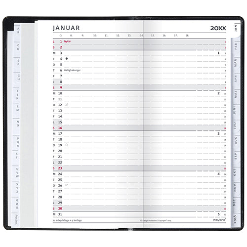 INDEX PLANNER MÅNED SORT  2018 MAYLAND