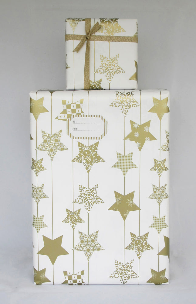 GAVEPAPIR STJERNE GULD PRINT 3 M